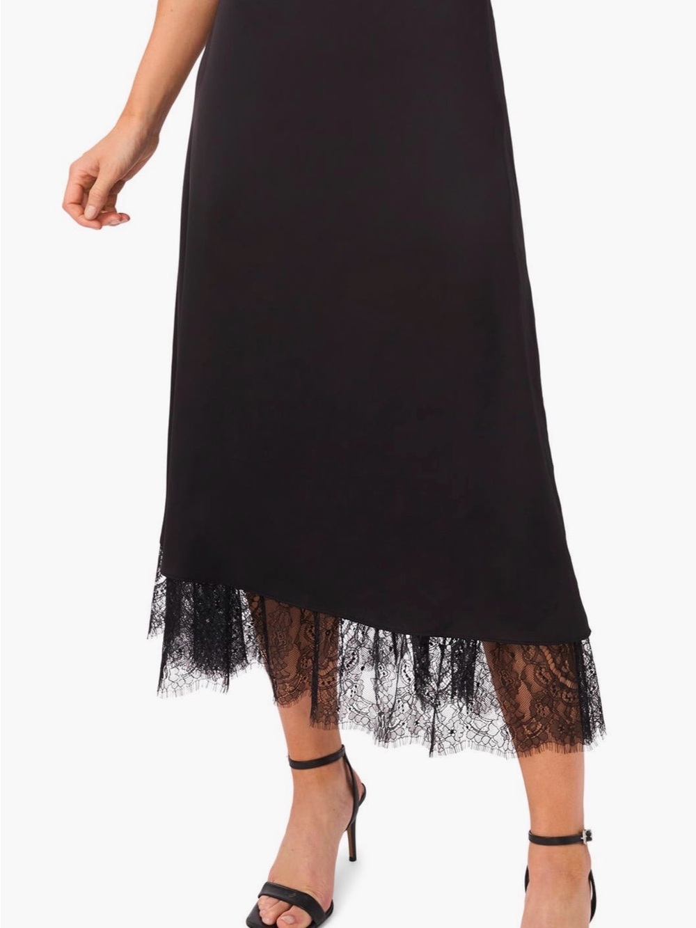 CeCe NWT Black Lace-Hem Midi Skirt